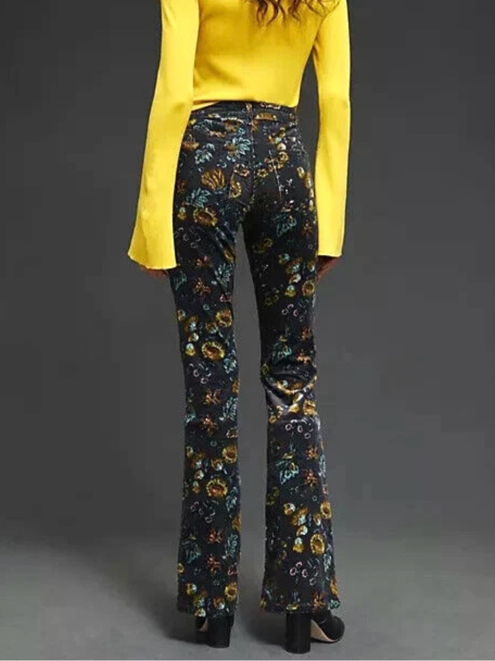Anthropologie Pilcro The Icon Flare Bootcut Corduroy Jeans Black Floral 29 Boho - Picture 2 of 8
